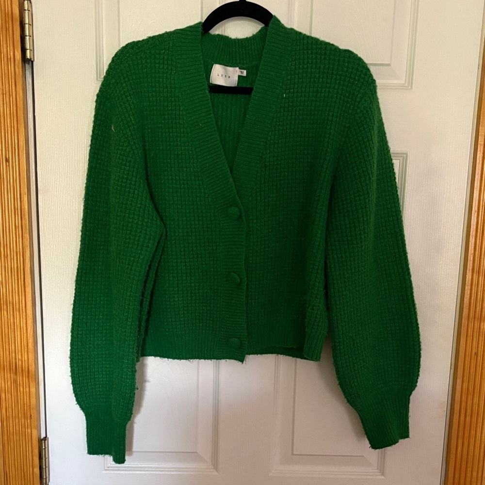 Green Knit Cardigan Sweater